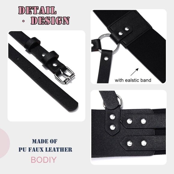 Plus Size Black PU Harness Wide Waist Belt Gothic Punk Rave Costume Accessory main image 5